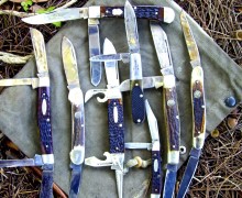 Traditional Pocket Knife Types: (top) Trapper, (left to right) Congress, Canoe, Scout/Camper, Barlow, Peanut, Stockman, Muskrat