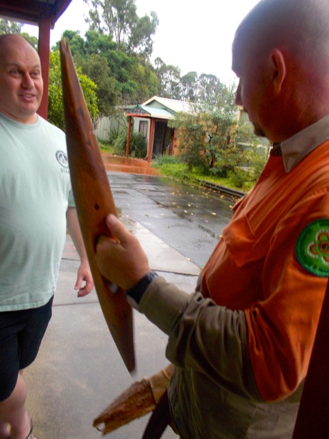 Paul showing me an Aboriginal shield.